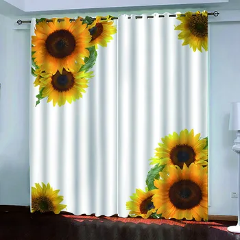Pritaikyti 3D Užuolaidų Mados Blackout Užuolaidos Miegamajame Apdailos Geltona gėlė užuolaidos ant baltos Užuolaidos Už kambarį