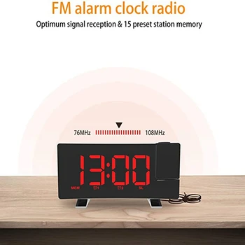Projection Clock Radio Didelės Ie LED Ekranas, Elektroninis Laikrodis Dual Lenktas Žadintuvas