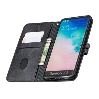 PU Odos Flip Cover Dėklai Samsung Galaxy S10 / S10 Plius S10E Lite Telefono Krepšiai Minkštos TPU Atgal Stovėti piniginės Kortelę Coque
