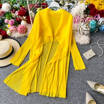 Pušų šifono saulės marškinėliai 2020 m. vasarą nauju moterų dizaino prasme, plisuotos cardigan vidutinio ilgio šalikas striukė