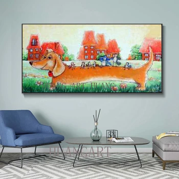 Ranka-dažytos sienos meno tapybos drobės nuotraukų gyvūnų, šunys ir namas namo posėdžio kambario puošmena meno sofa sistema