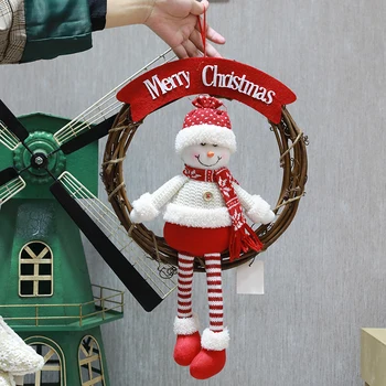 Rankų darbo rotango vainikas girliandą audinio lėlės apdailos Kalėdų vainikas ins vėjo viešbučio langą pakabukas