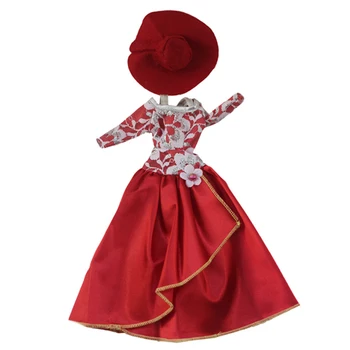 Raudona Suknelė & Skrybėlių Mados Lėlės Komplektai Barbie Lėlės Drabužius Barbie Lėlių 1/6 BJD Lėlės Priedai 