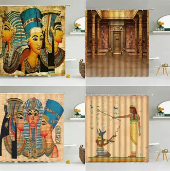 Retro Senovės Egipto Etninių Stilių Dušo Užuolaidos Egipto Faraono Egzotinių Muitinės Vonios Kambarys Dekoro Vandeniui Audinio Užuolaidos Kabliukai