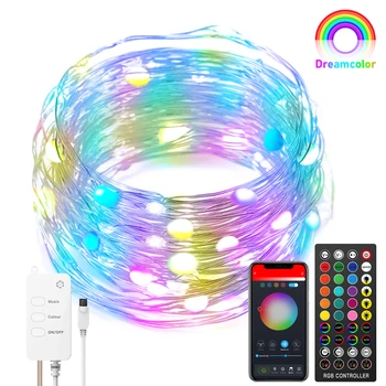 RGB Pasakų String Žibintai, USB, WI-fi, Bluetooth, Nuotolinio Valdymo pultas, Kalėdinė Dekoracija 10M, Šviesos Vario LED String Žibintai