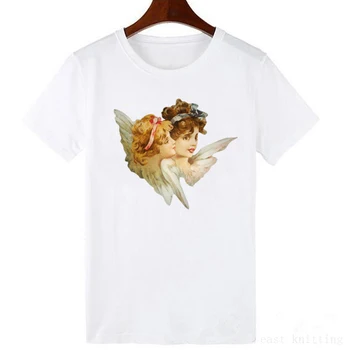 Romaninė Print T-shirt Moterims, Vasaros marškinėliai Topai Mielas Kūdikis Angelas Ir Mergelės Marijos Tee Marškinėliai Spausdinti Viršų
