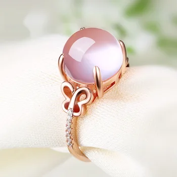 Rožinė kristalų drugelis, padengtą rose aukso žiedas ponios rodomuoju pirštu atidarymo sidabro žiedas taip pat moterų mados suknelė, papuošalai