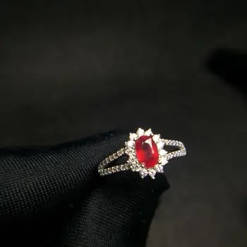 Rubino žiedas Nemokamas pristatymas Natūralus ir realus ruby 925 sterlingas sidabro Fine jewelry 4*6 mm Perlas