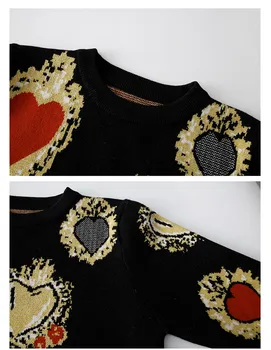Rudens derliaus širdies spausdinti megztinis megztas moterų džemperiai traukti femme