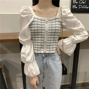 Rudenį 2020 Naujas korėjiečių prancūzų Aikštėje Apykakle ilgomis Rankovėmis Marškinėliai Viršuje Dizaino Prasme Mažos Užsienio Stiliaus Marškinėliai moteriški Drabužiai