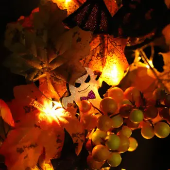 Rudenį Klevo Lapų Moliūgų Uogų Vainikas Helovinas Duris Namų LED Dekoro UK