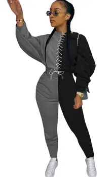 Rudenį naujų mados siūlėmis atsitiktinis moterų kostiumas laisvi o-kaklo, ilgomis rankovėmis marškinėliai ir kelnės 2-piece set