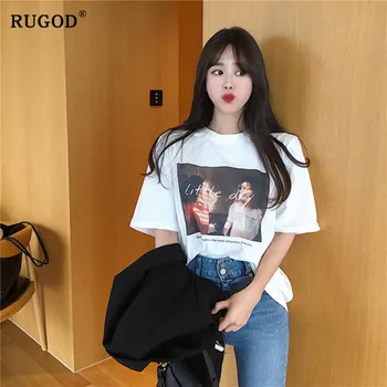 RUGOD Naujų Drabužių Laisvi, Print T-shirt Moterims korėjos Versija Laukinių O-kaklo marškinėliai Medvilnės Feminie T-shirt 2019 Karšto
