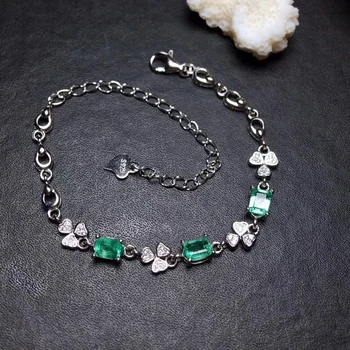 S925 sidabro natūrali žalioji emeral apyrankių natūralus akmuo, apyrankių mados malonės aikštėje Dobilų moterys šalis dovana fine jewelry