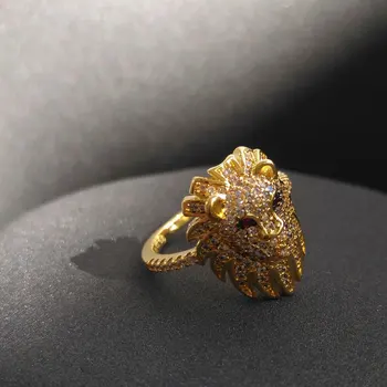S925 Sterlingas Sidabro Žiedas New Golden Lion Žiedas Moterų Aukso Geltonos Leo Perdėti Gyvūnų Bulgarijos Stiliaus Modernaus Dizaino Papuošalai