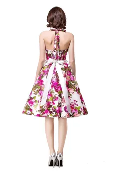 Sandėlyje Moterų Kokteilių suknelė Gėlių Vintage Suknelė Apynasrio Šalies Atsitiktinis Suknelė Feminino Rockabilly Suknelė Sūpynės Vestido Elegantiškas