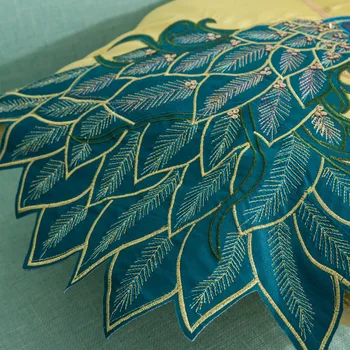 Satins Mesti Pagalvę Padengti Kinų Stiliaus Rankų darbo China Aplikacijos 3D Išsiuvinėti Blue Peacock Užvalkalas Sofa Dekoro Pagalvėlė Padengti