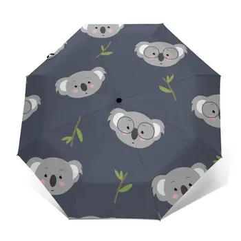Saulėtą Skėtis Mielas Koala Vadovai, Automatinė sulankstomas nešiojamų vyrai moterys skėtis apsaugos nuo Saulės, lietaus, Vėjo paplūdimio skėtis