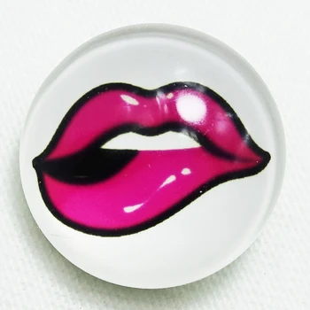 Seksuali Rožinė Lūpų Stiklo Cabochon Snap Mygtukų Tinka 18mm Bazės Fuksija Lūpų dažai Moterų Bučinys 