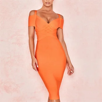 Seksualus Off Peties Orange Moterų Viskozė Tvarstis Suknelė trumpomis Rankovėmis Naktį Iš Vestidos 2019 M. Vasarą Šalies Megztos Suknelės Bodycon