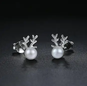 SHDEDE 925 gryno sidabro papuošalai naujus moteriškus elnias tendencija stud smulkūs auskarai su perlais