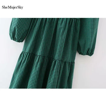 SheMujerSky Moterų Vintage Žalia Skara Maxi Suknelė 2021 Ilgomis Rankovėmis Aikštėje Apykaklės Pusėje Padalinta Ilgos Suknelės Backless Suknelė