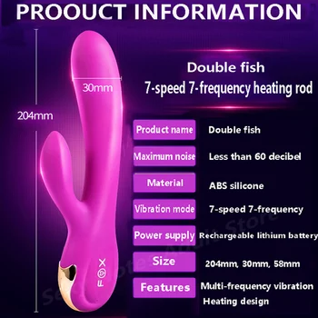 Silikono Dviguba Vibracija Šildymo Triušis Dildo Sekso Žaislas Moterims Masturbator G Spot Klitorio Stimuliatorius Vibratoriai USB Įkrovimas
