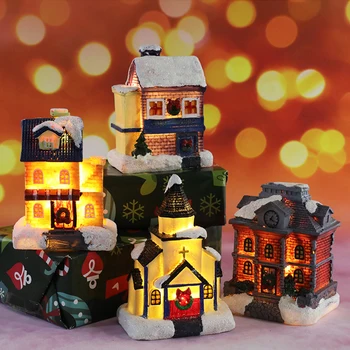 Sniego Namus Su Spalvinga Mirksi LED Šviesos Kalėdinė Dekoracija Namuose Naujųjų Metų Vaikams Dovanų Dervos Kalėdų Kaimas