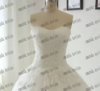 Stebėjimo Nėrinių Appliques Dramblio kaulo spalvos užtrauktukas su mygtukais atgal vestuvinė suknelė