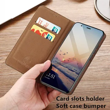 Stručių letena natūralios odos magnetinio telefoną atveju Huawei Mėgaukitės 20 Pro/Huawei Mėgautis Z flip cover kortelės turėtojas dėklas coque