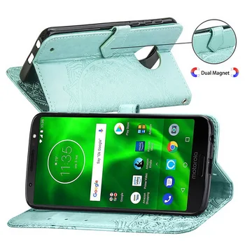Telefonas Etui Coque Padengti Flip Case For Motorola Moto G6 G6 Plus su TPU Totem Įspaustu Gėlių Spausdinti PU Odos Piniginės Dirželis Krepšys