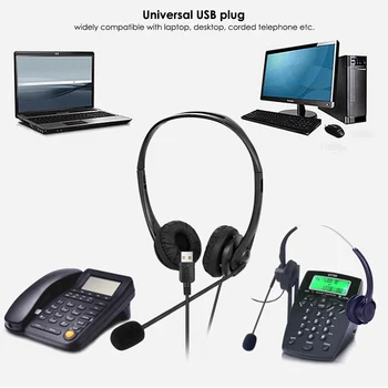 USB 2m Laidinė laisvų Rankų įranga Ausinės su Triukšmo Nuslėpti Mikrofonas Nešiojamojo kompiuterio Darbalaukio Corded Telefonu-Ear Ausinių