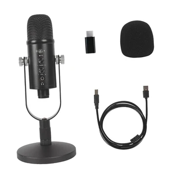 USB Mikrofono, PC Mikrofonas, USB Kondensatoriaus Žaidimų Įrašymas Mikrofonas su Stovu Kempine Padengti & Type-C Adapter