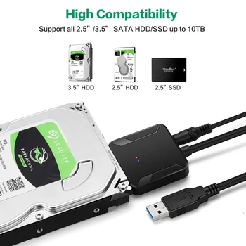 USB į SATA duomenų kabelis 2.5 / 3.5 colių USB 3.0 lengva ratai kabelis SATA kietojo disko adapteris, kabelis, maitinimo laidas, Maitinimo laidas, neprivaloma