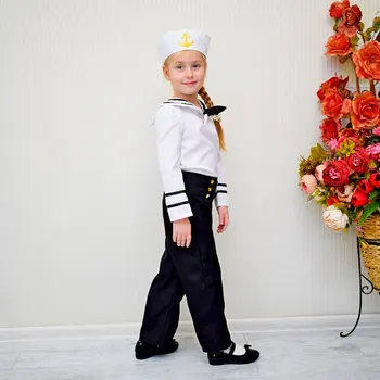 Vaikai Karinio Jūrų Laivyno Uniforma Sailor Helovyno Cosplay Kostiumų Studentų Karinio Jūrų Laivyno Nuotrauka Viršuje Kelnės, Kepurės Mergaitėms