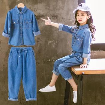 Vaikų drabužiai mergaitėms rudenį 2018 korėjos versija, naujas džinsinis kombinezonas kūdikiui pavasario ir rudens mados vaikų dviejų dalių