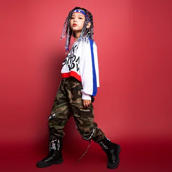 Vaikų Hip-Hop Drabužių Palaidinukė Apkarpyti Viršūnes Camo Taktinis Krovinių Kelnės Mergaitėms Džiazo Šokio Kostiumai Vaikams Drabužių Streetwear