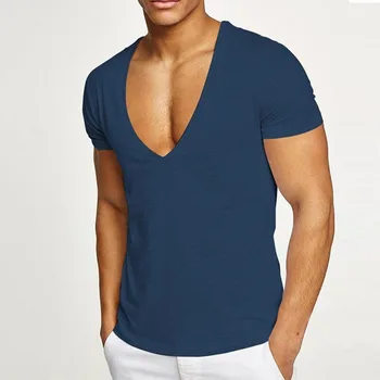 Vakarų Stiliaus marškinėliai Mados Temperamentas Atsitiktinis Paprasta Populiarus Plonas Geriausių Pardavėjų vientisos Spalvos V-kaklo Vasaros Vyrų Viršūnės