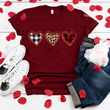 Valentino Dieną Naujos Moterų Širdies formos Atspausdintas T-shirt Karšto Pardavimo Madinga Apvalios Kaklo trumpomis Rankovėmis Patogiai Moterų Top#g30