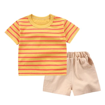 Vasaros Kūdikių Berniukų Atsitiktinis marškinėliai Trumpas rankovėmis Dryžuotas Viršūnes + Šortai Dviejų dalių Drabužiai, Kostiumai Karšto Pardavimo