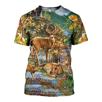 Vasaros Mados Vyrams, moterims gyvūnų elnias t-shirt Briedis/Briedis Medžiotojas 3D Atspausdintas Harajuku trumpomis rankovėmis T marškinėliai Atsitiktinis stiliaus viršūnes-6