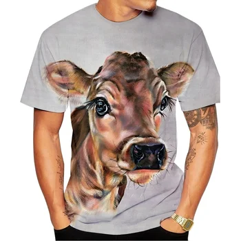 Vasarą vyrai 3D Spausdinimo Meno Karvė Juokinga trumparankoviai marškinėliai