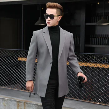 Vidutinių ir ilgų vilnonių vyrų verslo vyrų kostiumas Žiemos vyrų grynas vilnonis kailis ilgas plonas minimalistinis gražus vyras kailis
