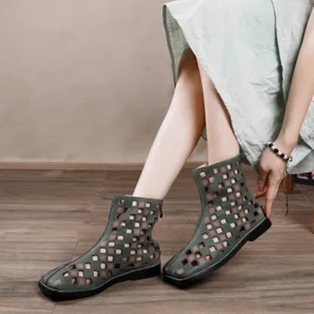 Vieną batai moterų 2020 m. pavasario vasaros naują skylę batai moterų sandalai odiniai minkšti literatūros retro butas neslidus sandalai moterims
