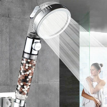 Vonios kambarys aukšto slėgio dušo galvutė uždaryti jungiklio mygtuką, didelė Neigiamų jonų Filtras galvos vandens taupymo čiurkšlės dušas, 3 režimai antgalis