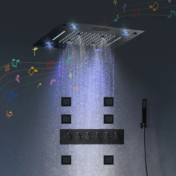 Vonios Lubų Aukštos Kokybės Juoda Dušo Maišytuvas Nustatyti Kritulių Krioklys Termostatiniai Maišytuvai LED Dušo Galva