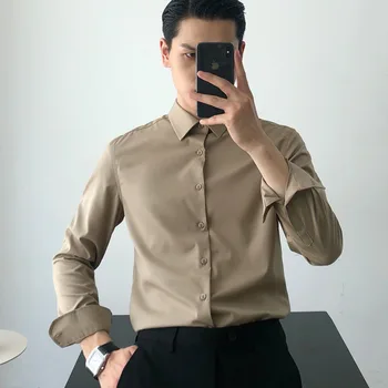 Vyriški marškiniai 2020 m. Rudens žiemos naujas slim vientisos spalvos, verslo ilgomis rankovėmis marškinėliai atsitiktinis palaidų asmenybės jaunimo vyriški drabužiai