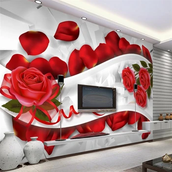 Wellyu Romantiškas ir gražus rožių žiedlapiai 3D kambarį, TV foną Užsakymą didelės freskos žalia šilko tapetai
