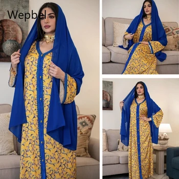 WEPBEL Artimųjų Rytų Abaja Mados Moterų Musulmonų ilgomis Rankovėmis Suknelė Turkijos Musulmonų Moterų Spausdinti Gėlių Skraiste Dubajus Laisvus Drabužius Suknelė