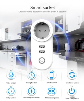 WIFI Smart Plug Su Dual USB jungtys Laikas Lizdas Belaidžio tinklo Lizdas Balso Kontrolės Dirbti Su Alexa 